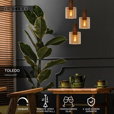 Lucide TOLEDO - Hanglamp - 3xE27 - Amber